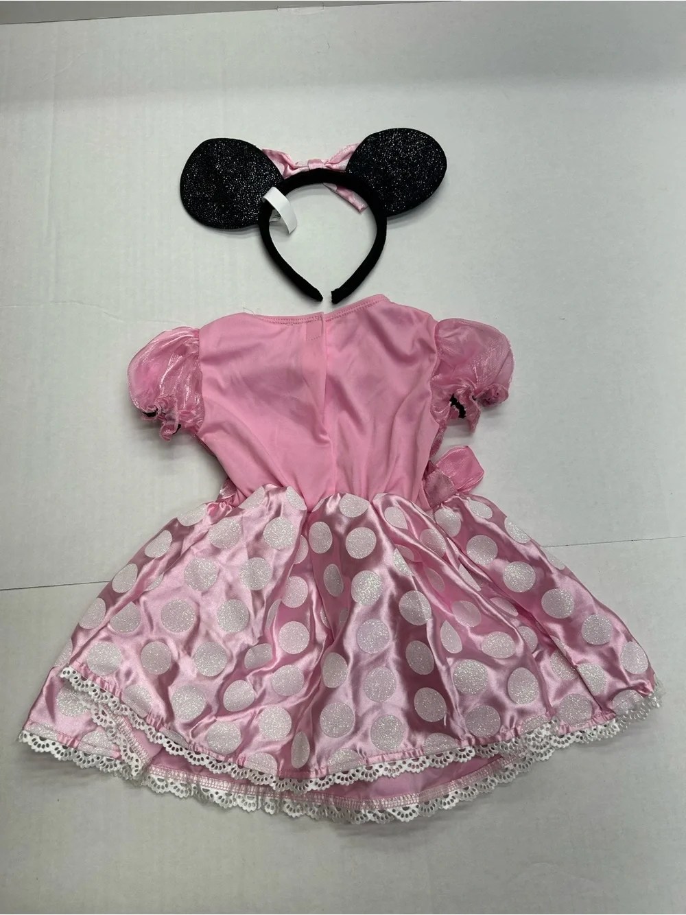 Disney Baby Minnie Mouse Pink Polka Dot Costume Dress Glitter Bodice 12-24m